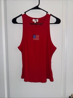 Sunday Edition Red Sleeveless Beaded Flag Tank Top -